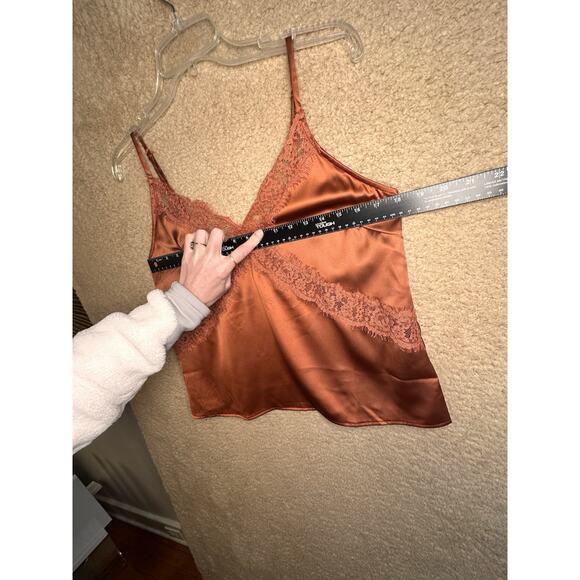 Elegant Lace Trim Satin Blouse - Rust - Picture 16 of 16